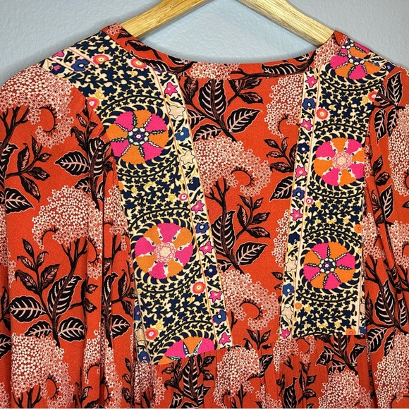 Ba&sh Dress Women's 0 Orange Multi Floral 3/4 Sleeve V-Neck Cottage Core NWT - Picture 4 of 8